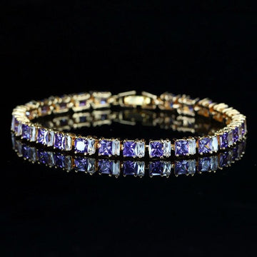 SUPERB Stylish Square Cut Sparkling AAA+ Cubic Zircon Simulated Diamonds Yellow Gold Color Tennis Bracelet - The Jewellery Supermarket
